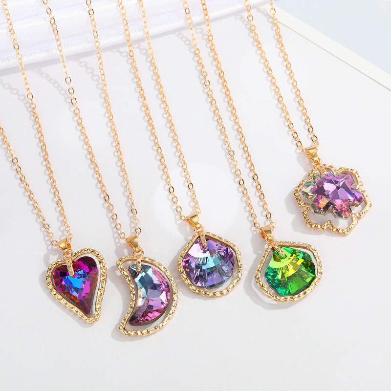 jewelry colorful crystal glass necklace simple moon pendant clavicle chain jewelry