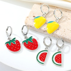 European Cross-Border Sold Jewelry Korean Cute Sweet Metal Fruit Earrings Dripping Strawberry Banana Watermelon Small Ear Ring