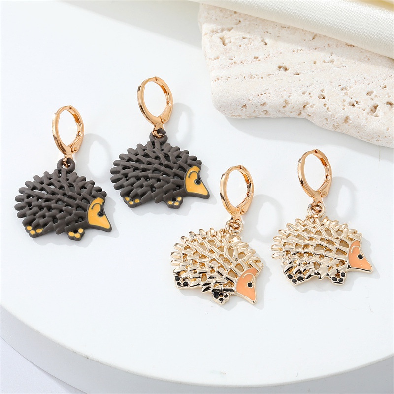 CrossBorder Sold Jewelry Korean Trendy Cute Metal Hollow Hedgehog Pendant Earrings Creative Small Animal Ear Ring Female