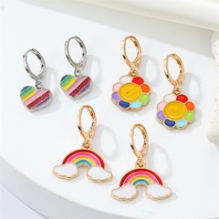 Cross-Border Sold Jewelry Korean Sweet Colorful Drop Oil Rainbow Earrings Cute Candy Color Love Heart SUNFLOWER Ear Ring