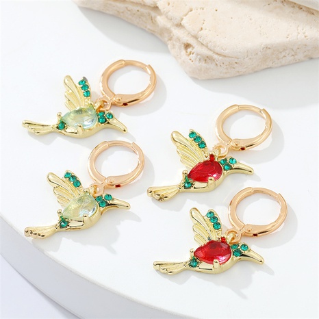 European cross-border Korean fashion color zircon bird personality metal animal earrings NHGO477364's discount tags
