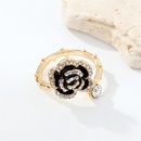 Korean retro full rhinestone dripping oil black rose metal flower open ring crossborder jewelrypicture7