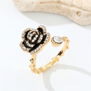 Korean retro full rhinestone dripping oil black rose metal flower open ring crossborder jewelrypicture9