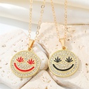 Korean full diamond round smiley face necklace creative maple leaf smiley face pendantpicture8