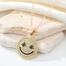 Korean full diamond round smiley face necklace creative maple leaf smiley face pendantpicture9