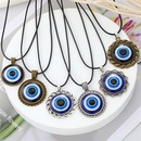 Retro round alloy blue devils eye pendant necklace black rope eye clavicle chainpicture20