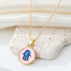 Retro color dripping oil round fatima hand pendant necklace heart-shaped demon eye necklace