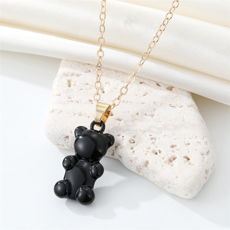 Korean Trendy Cute Candy Color Metal Bear Pendant Necklace Fashion Color Cartoon Animal Necklace Clavicle Chain