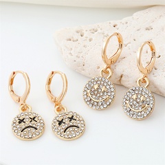 Ornament Korean New Cute Full Diamond Smiley Face Crying Face Earrings round Facial Expression Europe and America Cross Border