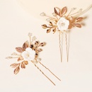 New Bridal Ornament Golden Leaf Pearl UShaped Pin Ancient Style Han Chinese Clothing Updo Hair Accessories Ceramic Flower Hairpinpicture8