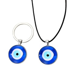 Cross-Border Sold Jewelry Personality Simple Blue Glass Devil's Eye Pendant Necklace Turkey round Eye Keychain Pendant