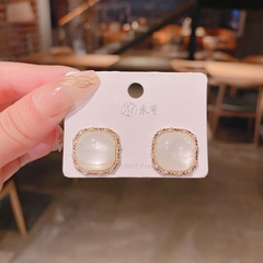 copper micro-inlaid zircon opal earrings simple square earrings