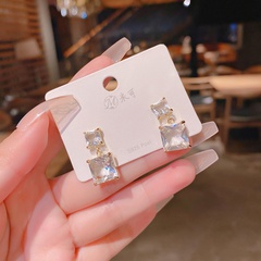 micro-inlaid zircon crystal drop earrings Korean style simple square earrings wholesale