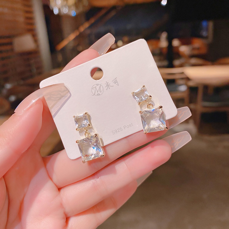 microinlaid zircon crystal drop earrings Korean style simple square earrings wholesale