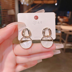 925 Silver Needle Real Gold Plated Copper Micro Inlaid Zircon Glossy Geometric Earrings Korean Style Elegant Shell Ear Rings