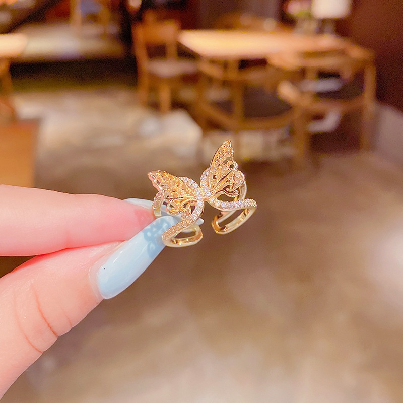 Korean version of microinlaid zircon butterfly opening adjustable Korean fashion ring