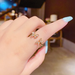 [Dick Gold beschichtung] Langlebiger farb haltbarer koreanischer mikro eingeleteter Schmetterlings zirkon mit Öffnung verstellbarer koreanischer Mode ring für Frauen