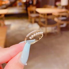 Long-lasting color retention Korean micro-inlaid zircon pearl opening adjustable fashion ring