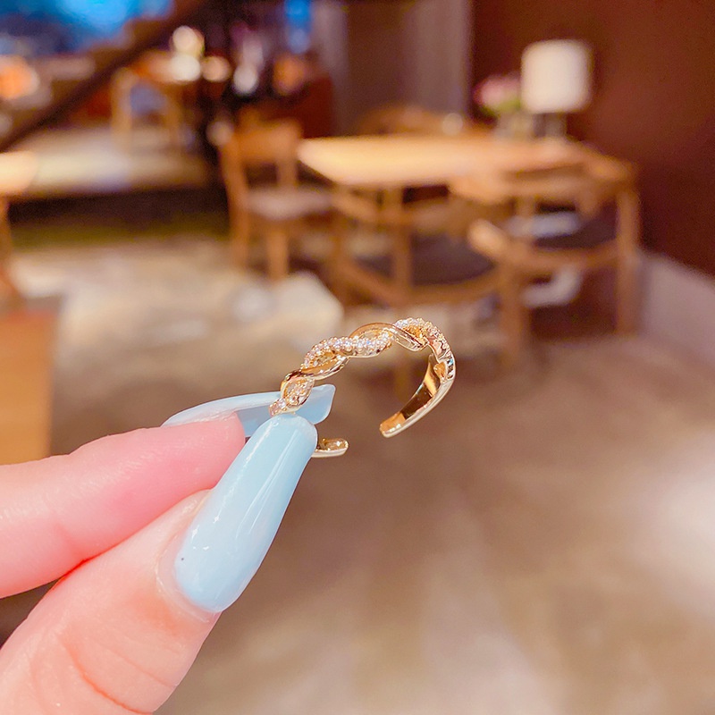 Thick Gold Plating LongLasting Color Retention Korean Style Micro Inlaid Zircon Twist Ring Female Korean Fashion Simple Ring