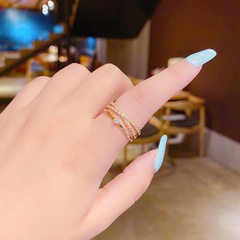 [Chapado en oro grueso] retención de Color de larga duración estilo coreano Micro incrustaciones de circón doble capa abierto Ajustable anillo de moda Coreana de las mujeres