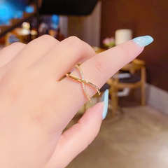Korean version of micro-inlaid zircon cross-opening adjustable Korean fashion ring