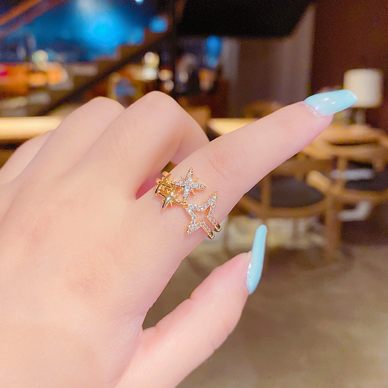 Korean microinlaid eightpointed star zircon opening adjustable Korean ring