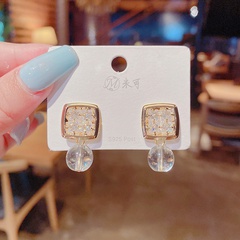 [Loss Clearance] Real Gold Electroplated Silver Needle South Korea Dongdaemun Zircon Geometric Earrings Korean Style Super Flash Earrings