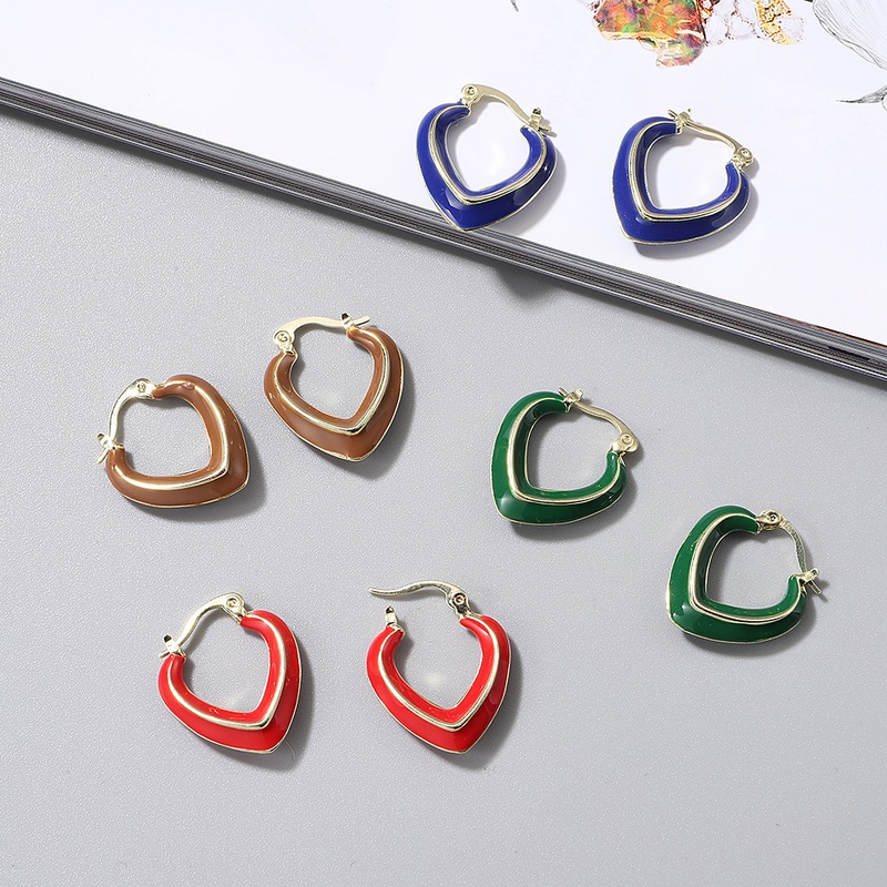 Autumn and Winter Trendy European and American Popular Fashionable Alloy Dripping Oil Love Heart Earrings SpecialInterest Design ThreeDimensional Peach Heart Date Earrings