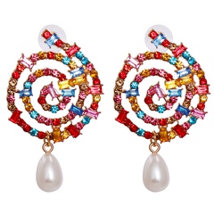 new creative exaggerated earrings circle color diamond drop-shaped pearl pendant earrings