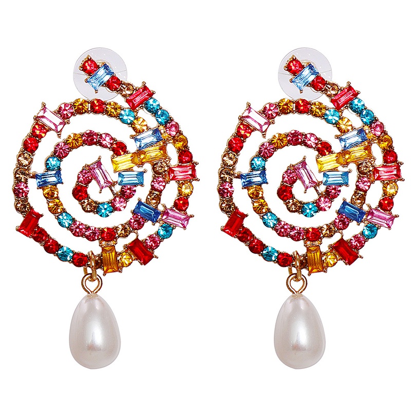 new creative exaggerated earrings circle color diamond dropshaped pearl pendant earrings