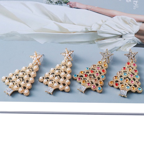 55842 European and American New Creative Christmas Gift Halloween Diamond Christmas Tree Metal Alloy Earrings Earrings's discount tags