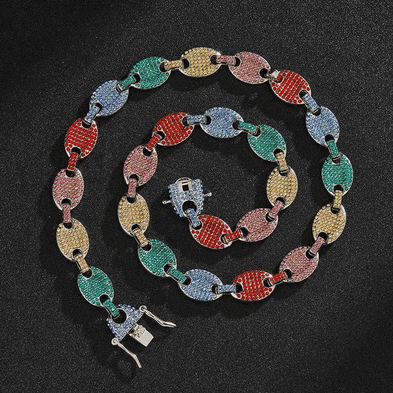 12mm Pig Nose Coffee Bean Color Necklace European Hip Hop Ornament Unisex Bracelet CrossBorder Hot Selling Factory in Stock