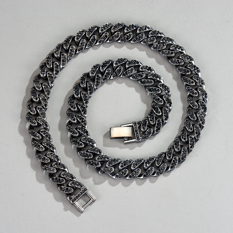Black rhinestone alloy bold Cuban chain bracelet wholesale