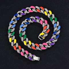 [Xuan Di] 16mm Thick Colorful Rainbow Necklace European and American Cuban Link Chain Hip Hop Rap Hiphop Cross-Border Accessories