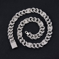Amazon European and American Foreign Ornament Pig Nose Rap Hip Hop Popular Accessories 15mm Cuban Link Chain Necklace Wholesale