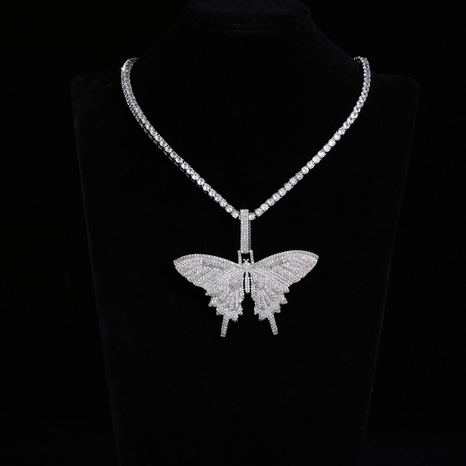 Fashion big butterfly color zirconium butterfly copper necklace wholesale NHXUD477664's discount tags