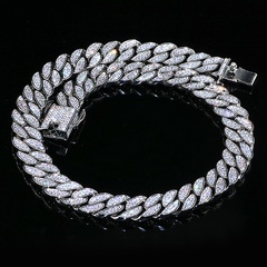 Manufacturers Supply Amazon Hot Hip Hop Cuban Link Chain Copper Inlaid Zircon Cuban Link Chain Bracelet Necklace