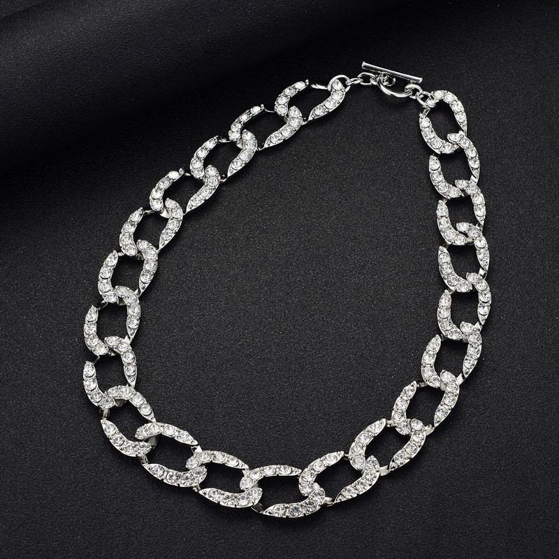 fashion geometric jewelry chain 20mm rhinestone zinc alloy jewelry chain hip hop necklace