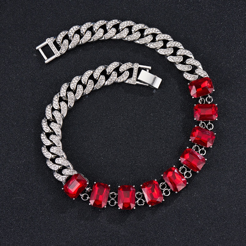 Hip Hop Style Accessories Red Glass Crystal 13mm Necklace Jewelry Fashion Cuban Chain