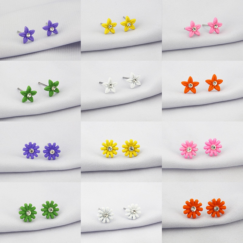 Korean version ins color flower series earrings fashion diamond cute earrings