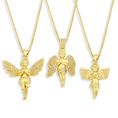 creative gold-plated micro-inlaid zircon angel pendant copper necklace
