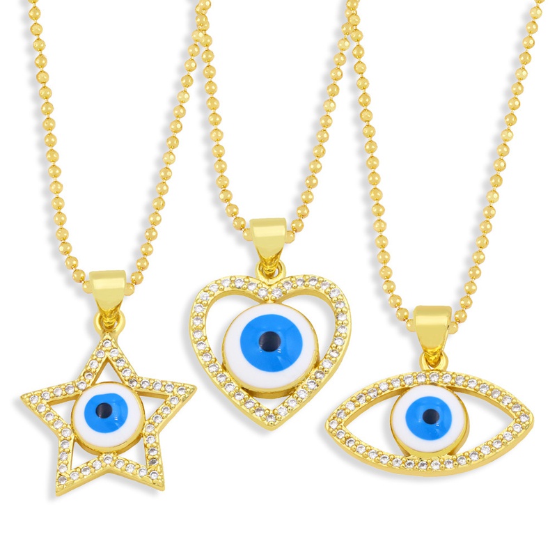 European and American Personalized Minimalist Creative Geometric Hollow Love FivePointed Star Devils Eye Necklace Sweater Chain Female Nkz60