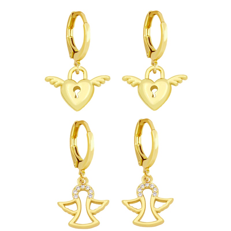 Hollow Jeweled Angel Earrings Europe and America Cross Border New Creative Small and Simple HeartShape Lock Wings Ear Clip Ery53