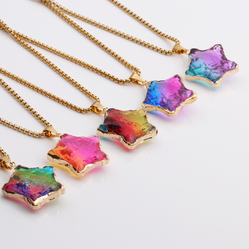 new multicolor star jewelry color faceted crystal star pendant stainless steel necklace wholesale