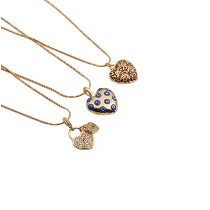 European and American Copper Zircon Heart Lock Lady Pendant Necklace