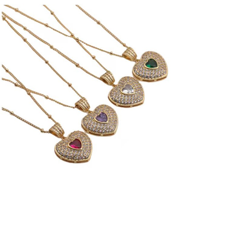 European and American Copper Zircon Heart Pendant Necklace