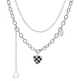 retro black and white checkered pendant checkerboard double clavicle chainpicture12