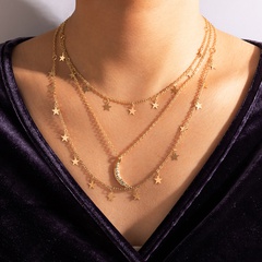 Mode-einfache Schmuck-mehrschichtige Halskette Mond-Stern-Legierungs-Halskette