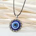 Retro round alloy blue devils eye pendant necklace black rope eye clavicle chainpicture22