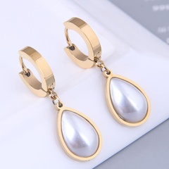 fashion metal simple inlaid pearl titanium steel hoop earrings wholesale